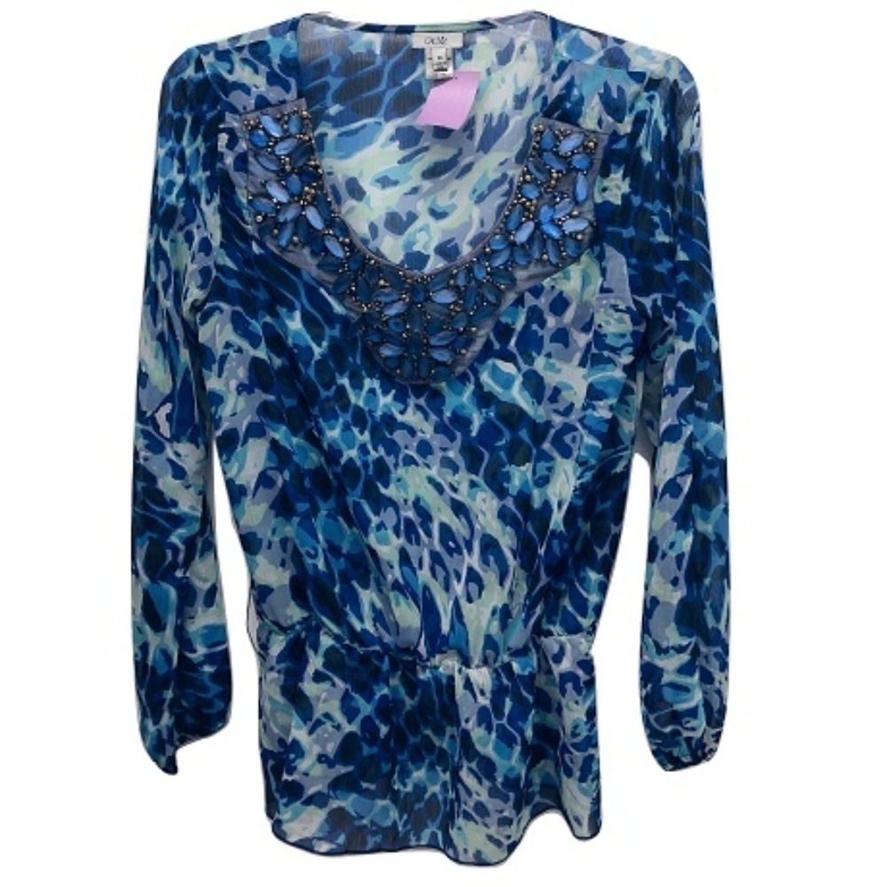 Cache Embellished Long Sleeve Blouse, Size XS